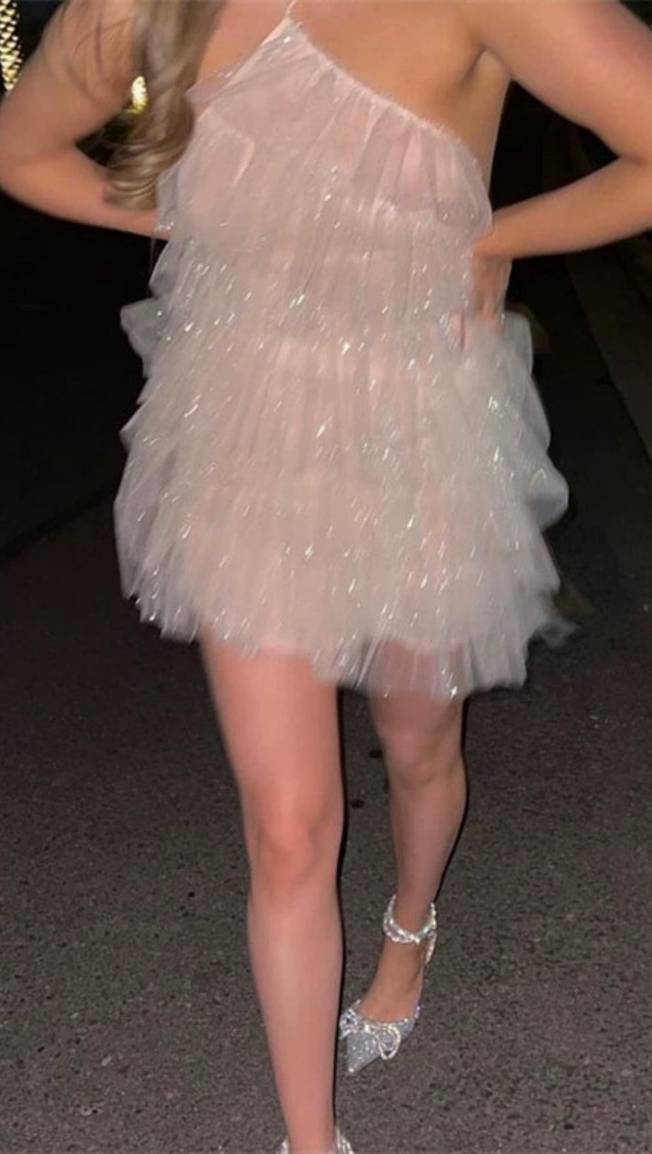 POMPOLES GAUZE-PAILLETTEN-MINIKLEID IN WEISS