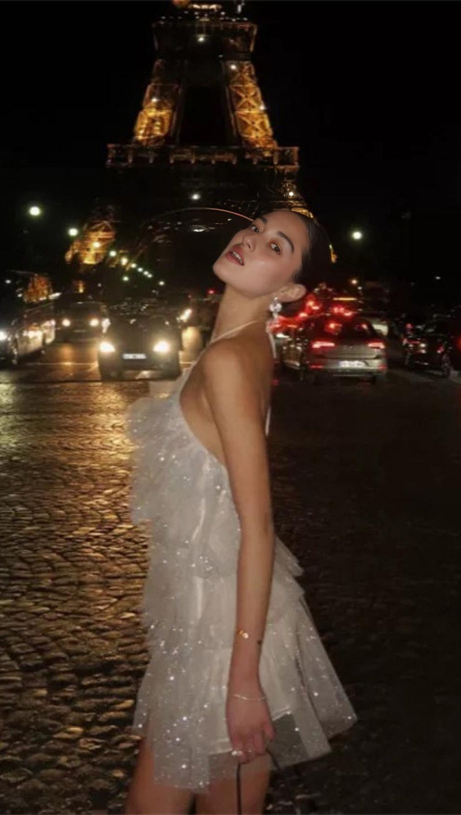 POMPOLES GAUZE-PAILLETTEN-MINIKLEID IN WEISS