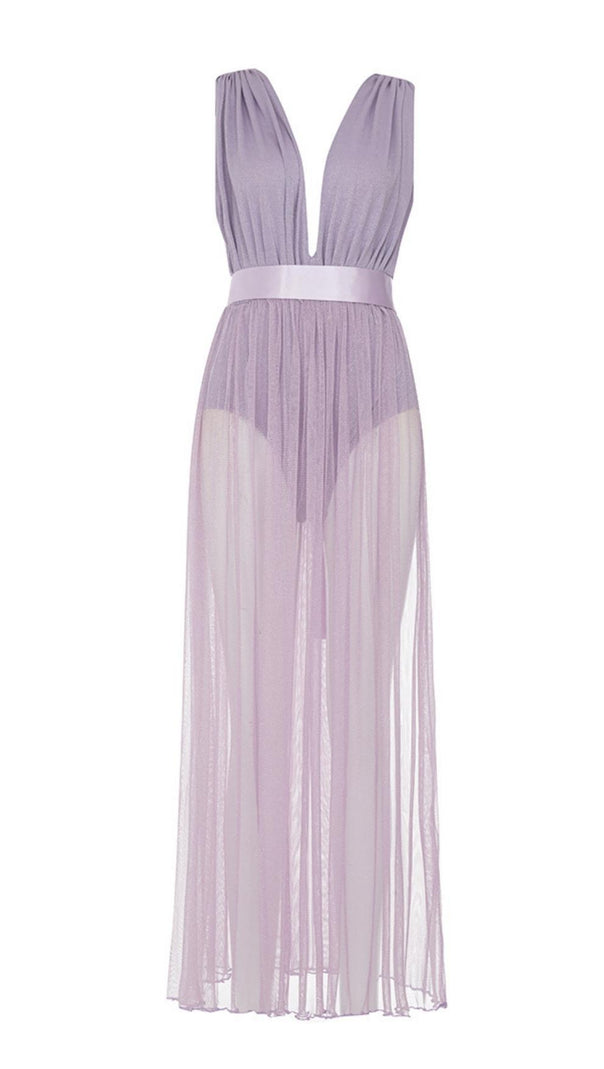 AIIZIE GAUZE BANDAGE MINI DRESS IN PURPLE - product image