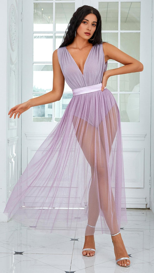 AIIZIE GAUZE BANDAGE MINI DRESS IN PURPLE - product image