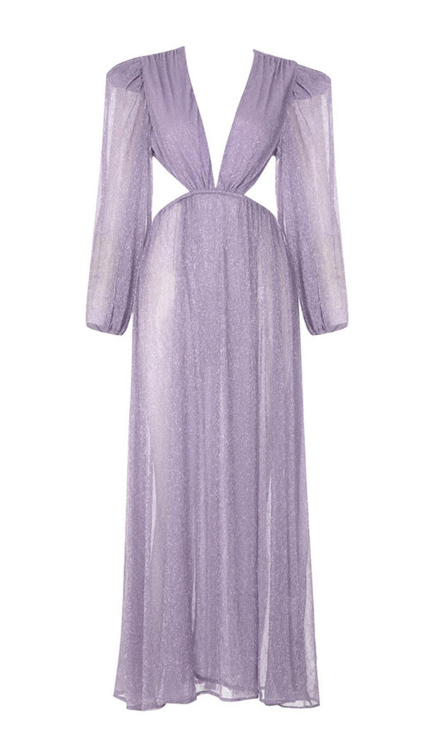 AIIZIE LONG SLEEVE V NECK MAXI DRESS IN PURPLE - product image