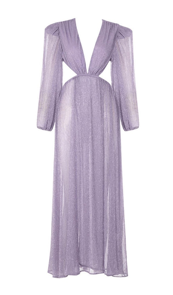 LONG SLEEVE V NECK MAXI DRESS IN PURPLE