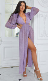 LONG SLEEVE V NECK MAXI DRESS IN PURPLE