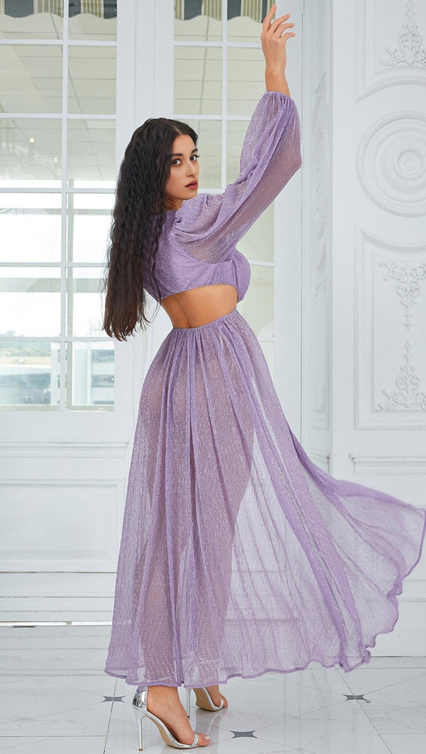 AIIZIE LONG SLEEVE V NECK MAXI DRESS IN PURPLE - product image