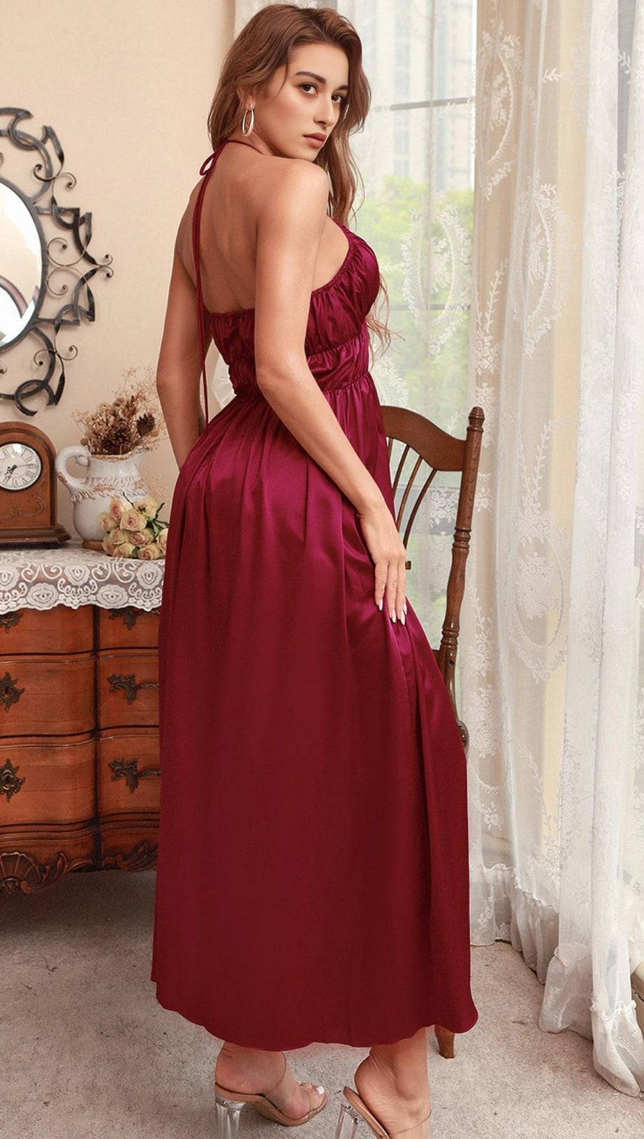 BANDAGE RUCHED MAXI DRESS IN RED