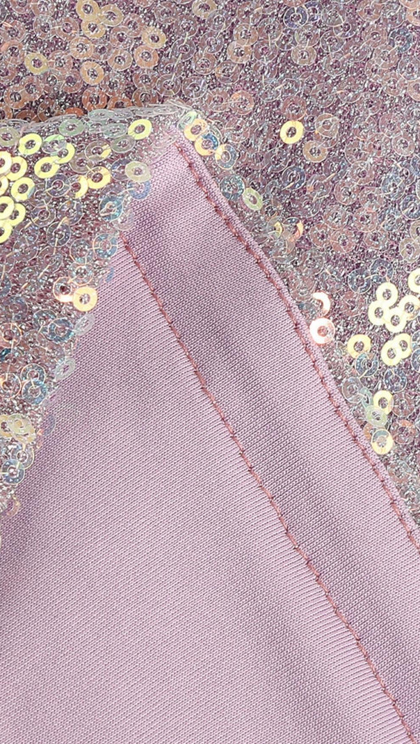 ABITO CORTO MONOSPALLA CON PIUME E PAILLETTES VIOLA