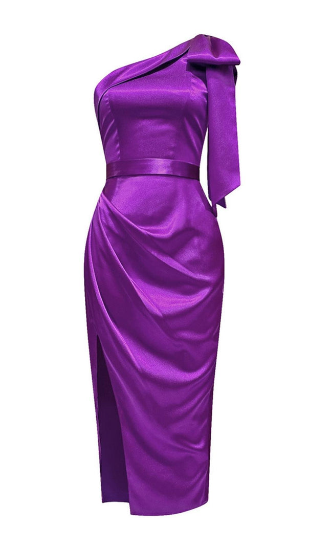 AIIZIE ONE SHOULDER BODYCON MIDI DRESS IN PURPLE - product image