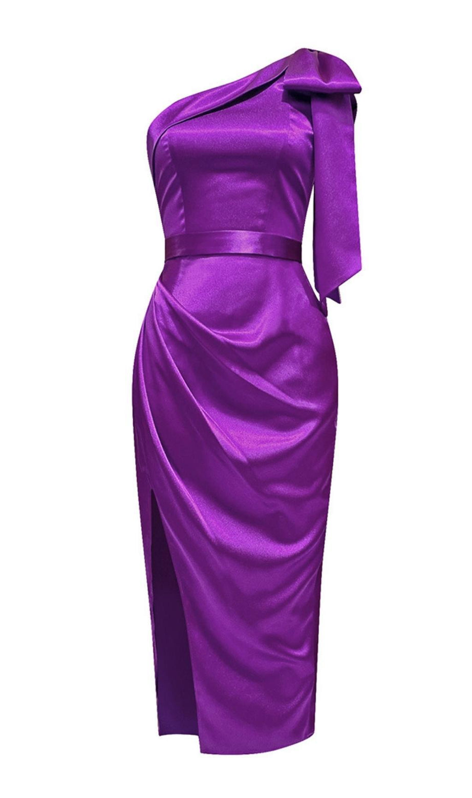 ABITO MIDI MONOSPALLA ADERENTE VIOLA