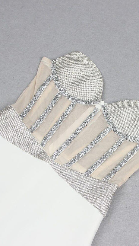 WHITE CRYSTAL CORSET SATIN GOWN