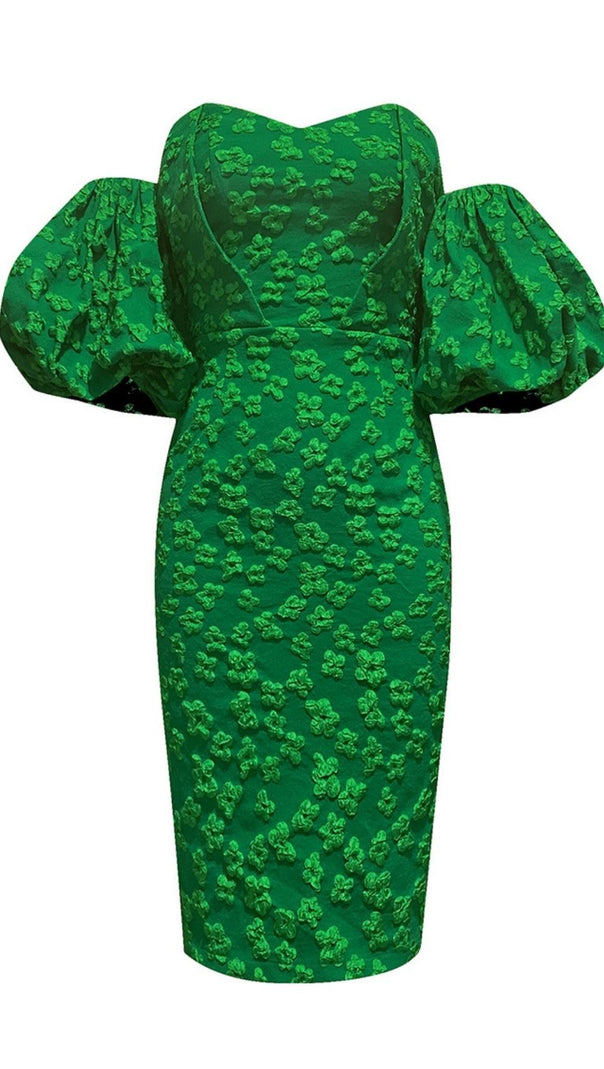 AIIZIE JACQUARD BODYCON MINI DRESS IN GREEN - product image