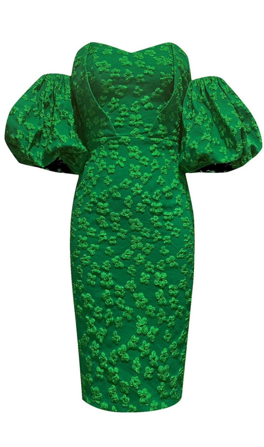 JACQUARD-BODYCON-MINIKLEID IN GRÜN