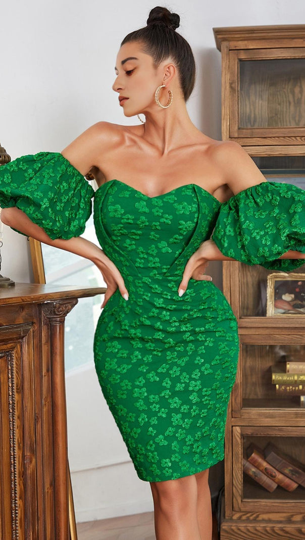 AIIZIE JACQUARD BODYCON MINI DRESS IN GREEN - product image