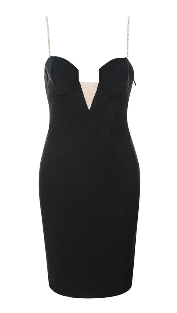AIIZIE V NECK BANDAGE MINI DRESS IN BLACK - product image