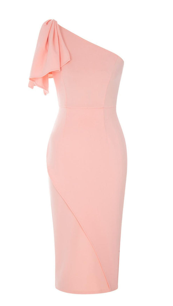 AIIZIE ONE SHOULDER BODYCON MIDI DRESS IN PINK - product image