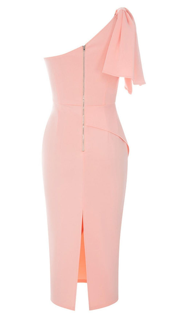 AIIZIE ONE SHOULDER BODYCON MIDI DRESS IN PINK - product image