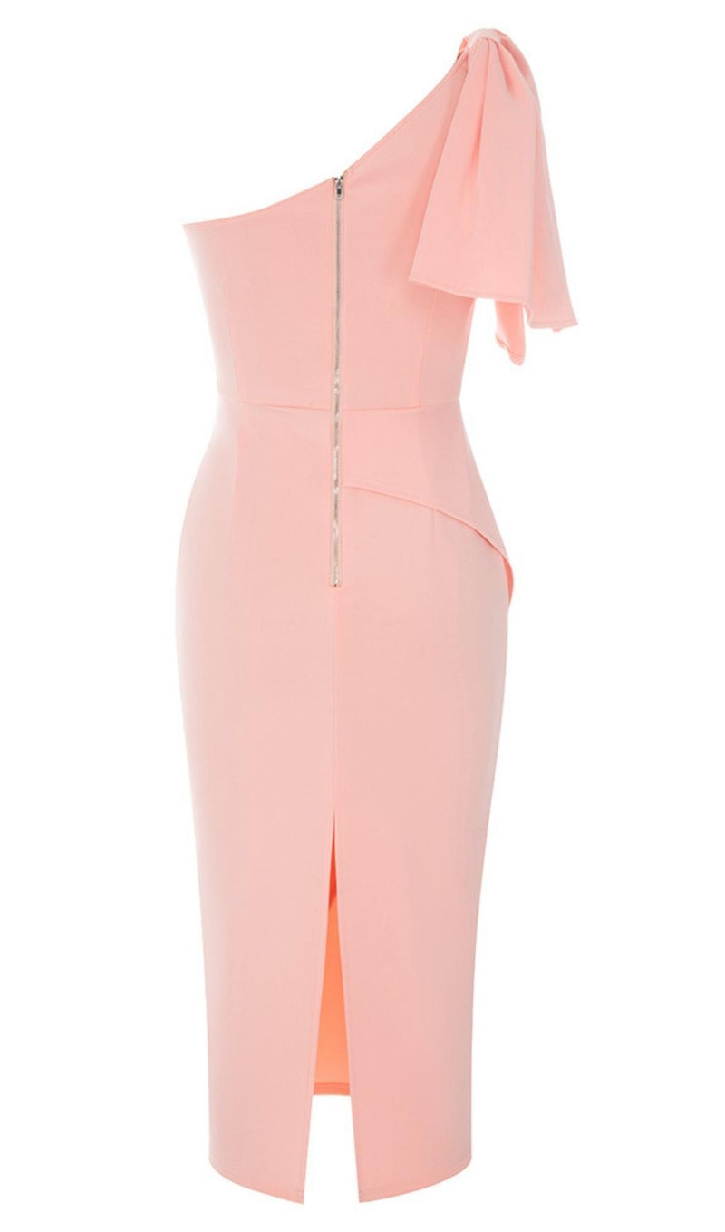 ONE SHOULDER BODYCON MIDI DRESS IN PINK