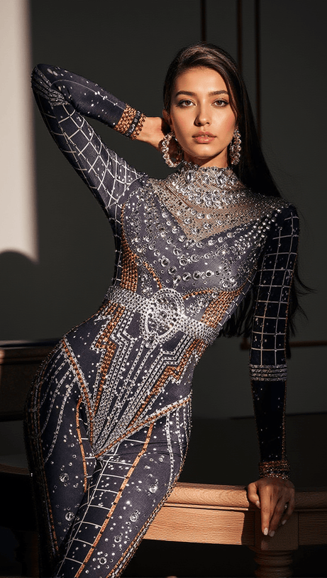 MICAELA PRINTED RHINESTONE JUMPSUIT