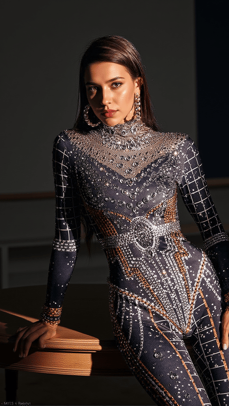 MICAELA PRINTED RHINESTONE JUMPSUIT