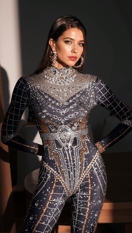 MICAELA PRINTED RHINESTONE JUMPSUIT