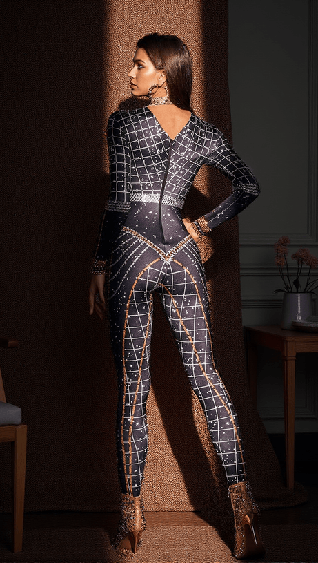 MICAELA PRINTED RHINESTONE JUMPSUIT