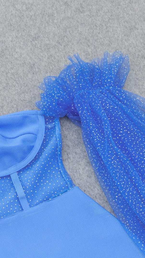 ABITO MIDI ADERENTE CON MANICHE A SBUFFO IN BLU