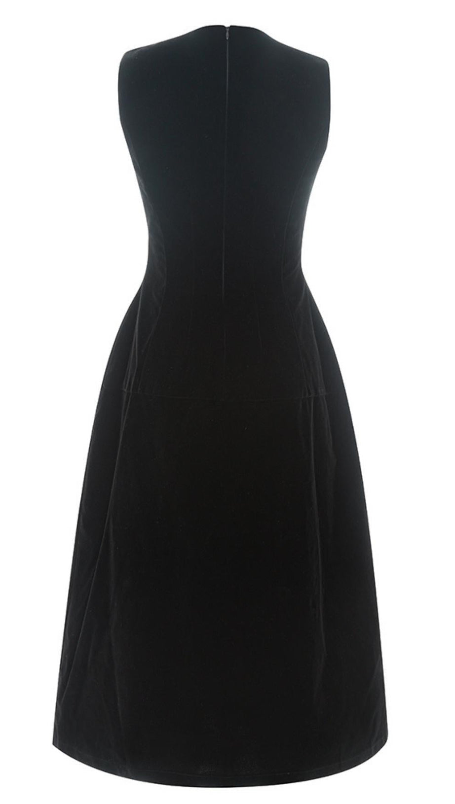 V NECK SLEEVELESS  MIDI DRESS IN BLACK
