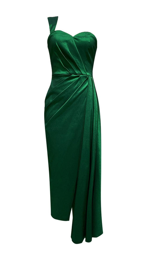MIDIKLEID MIT ONE-SHOULDER-RÜSCHEN IN GRÜN