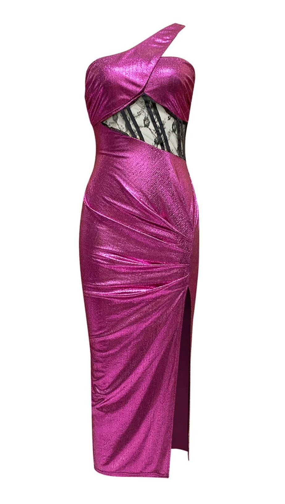 ONE SHOULDER LACE MAXI DRESS IN PURPLE