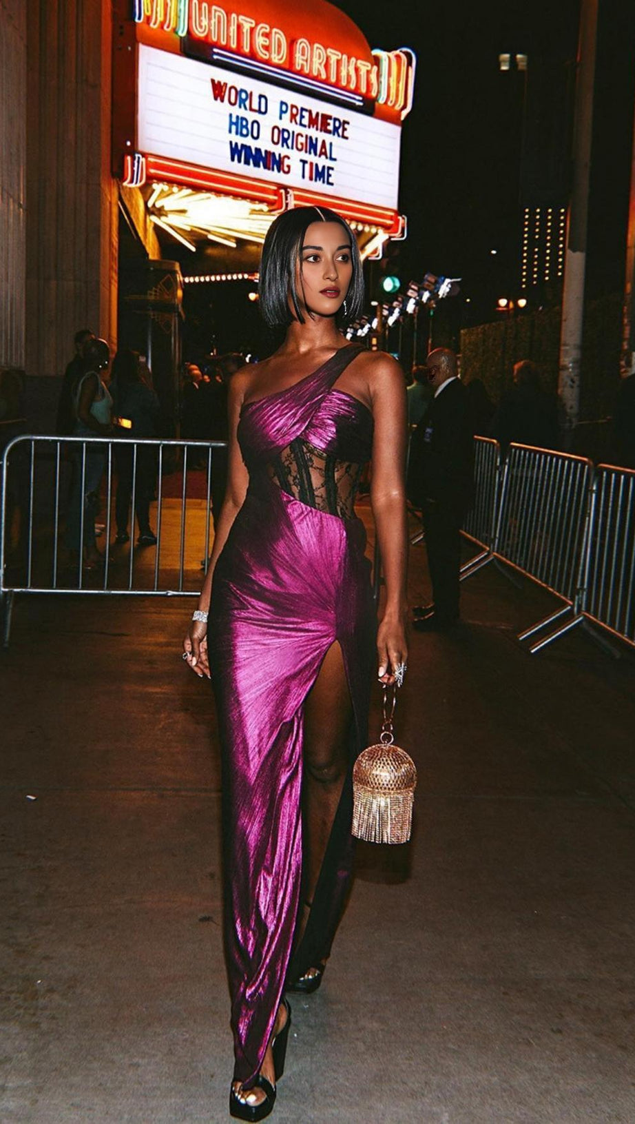 ONE SHOULDER LACE MAXI DRESS IN PURPLE