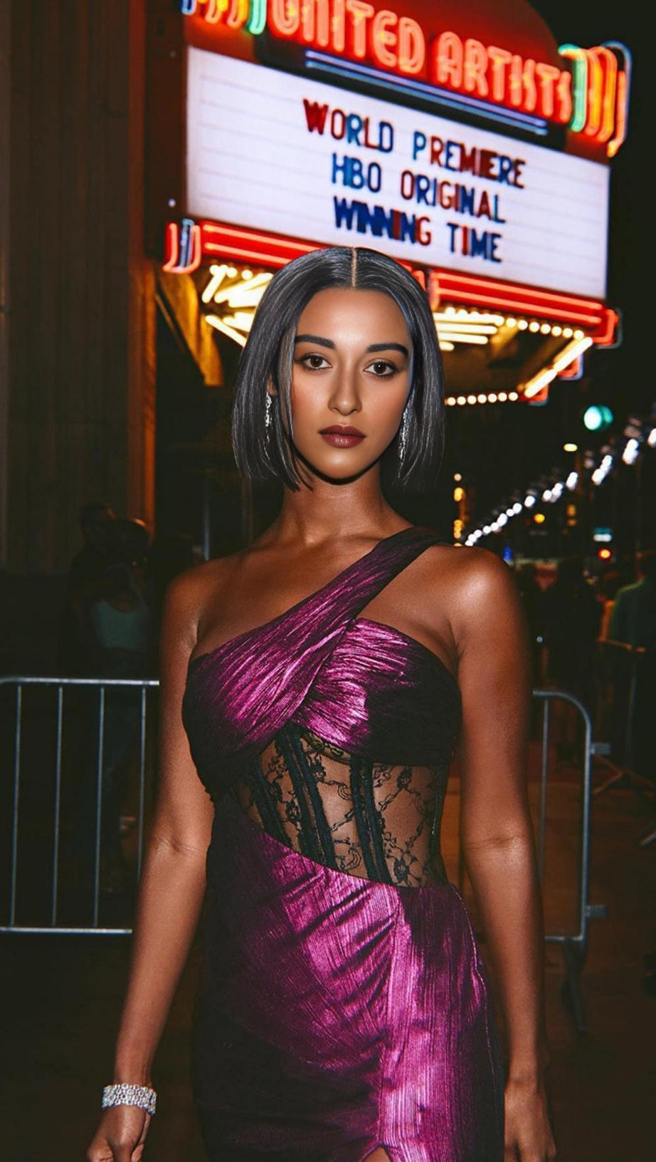 ONE SHOULDER LACE MAXI DRESS IN PURPLE