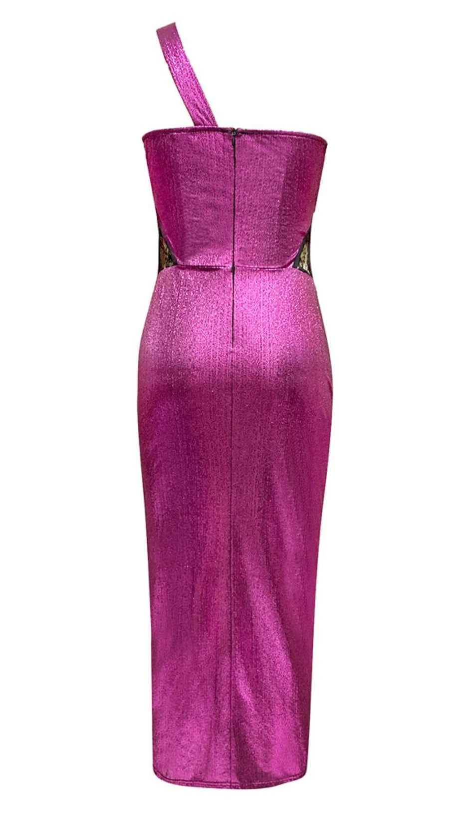 ONE SHOULDER LACE MAXI DRESS IN PURPLE