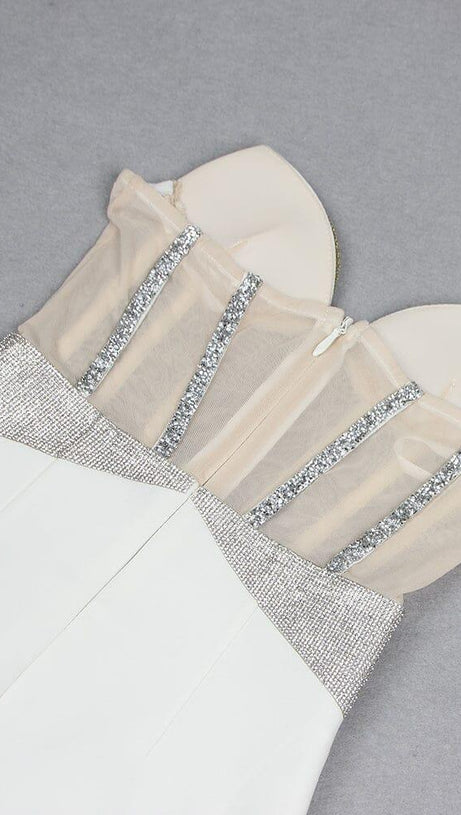 WHITE CRYSTAL CORSET SATIN GOWN