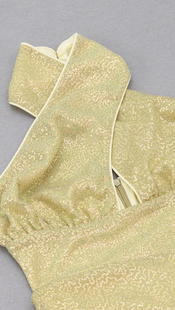 AIIZIE HALTER SEQUIN MIDI DRESS IN GOLD - product image