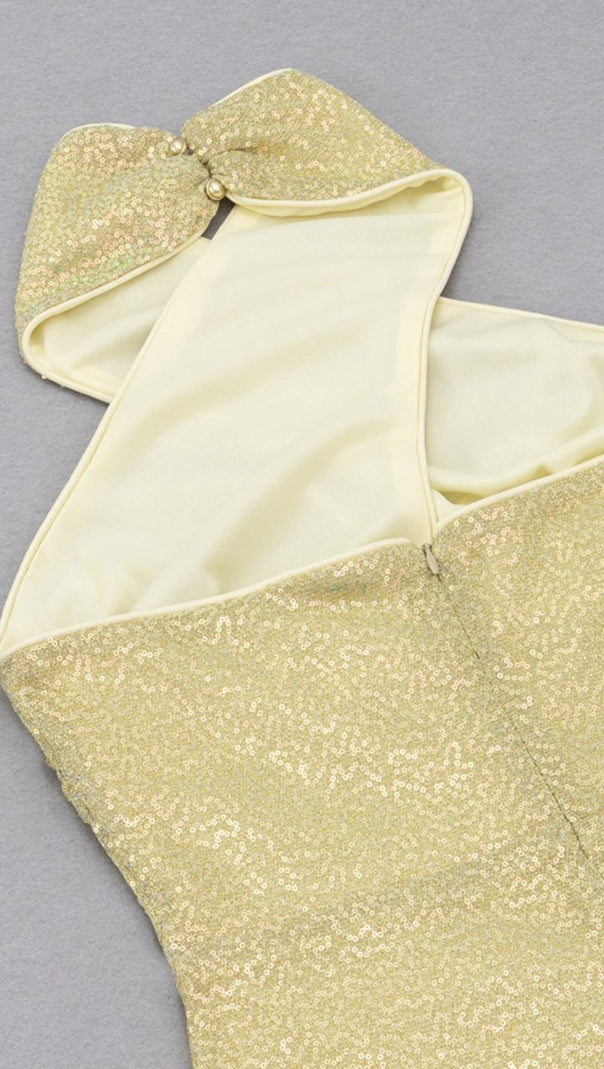 AIIZIE HALTER SEQUIN MIDI DRESS IN GOLD - product image