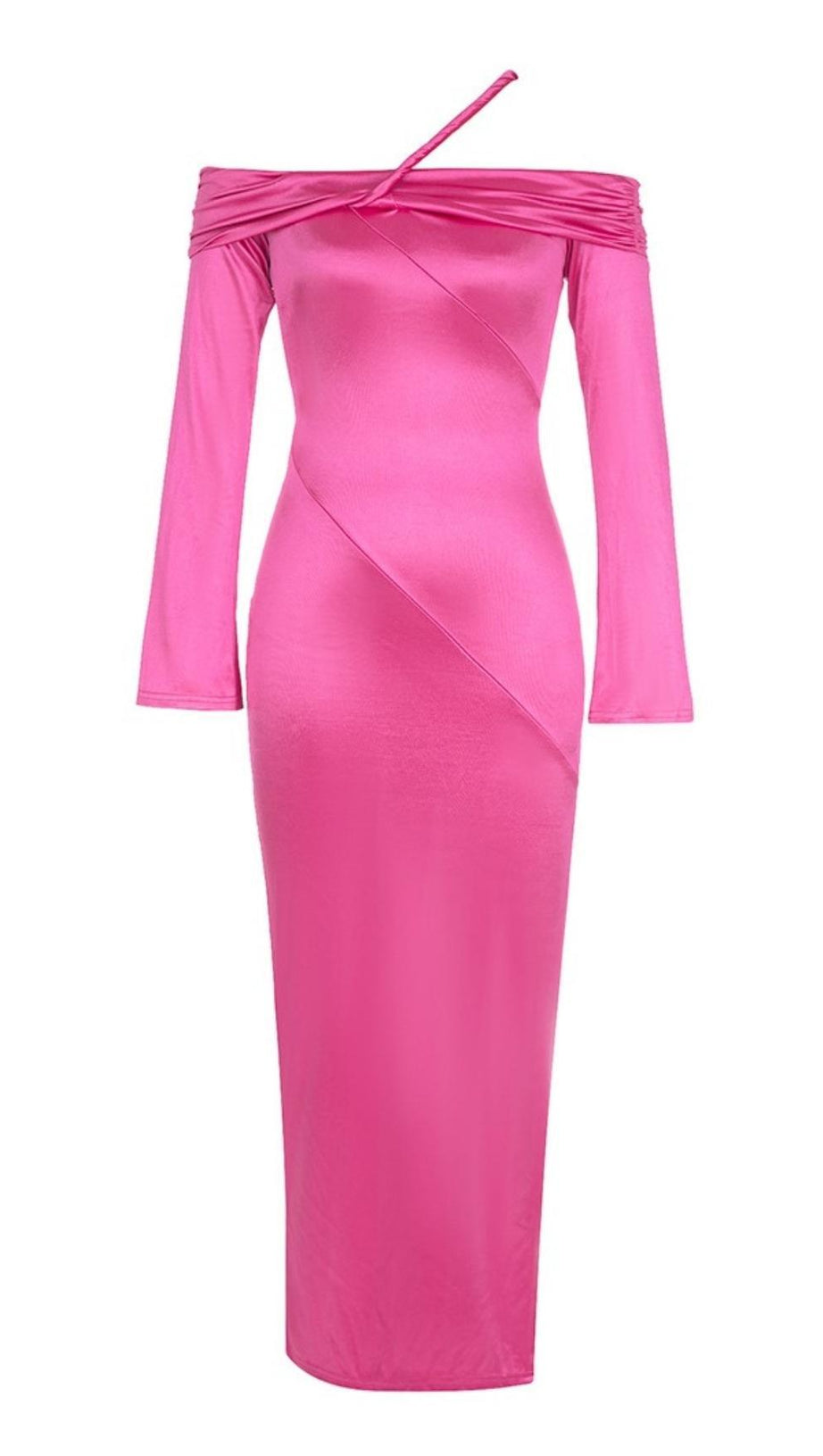 TRÄGERLOSES LANGÄRMELIGES MIDIKLEID IN ROSA