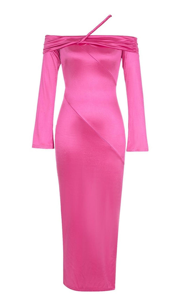 STRAPLESS LONG SLEEVE MIDI DRESS IN ROSE