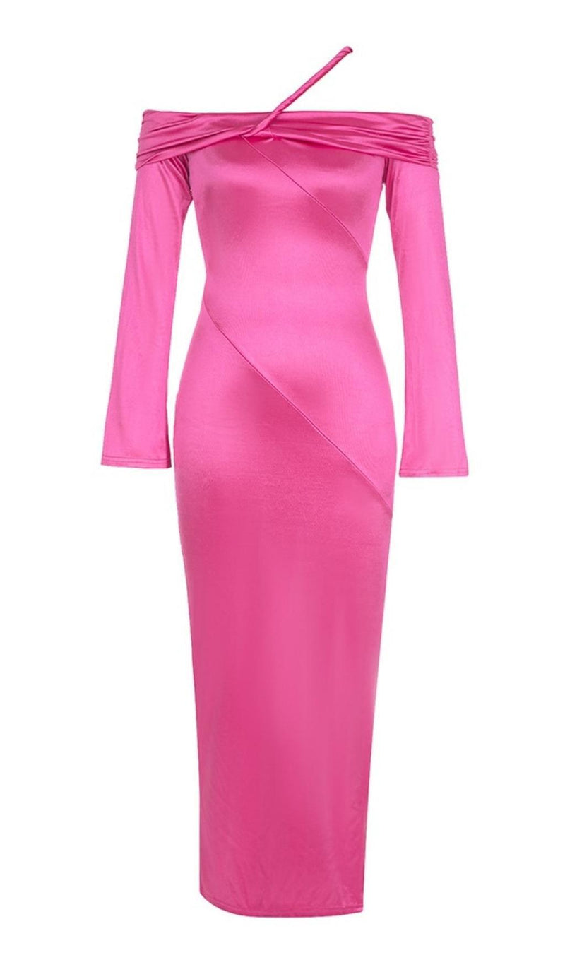 STRAPLESS LONG SLEEVE MIDI DRESS IN ROSE