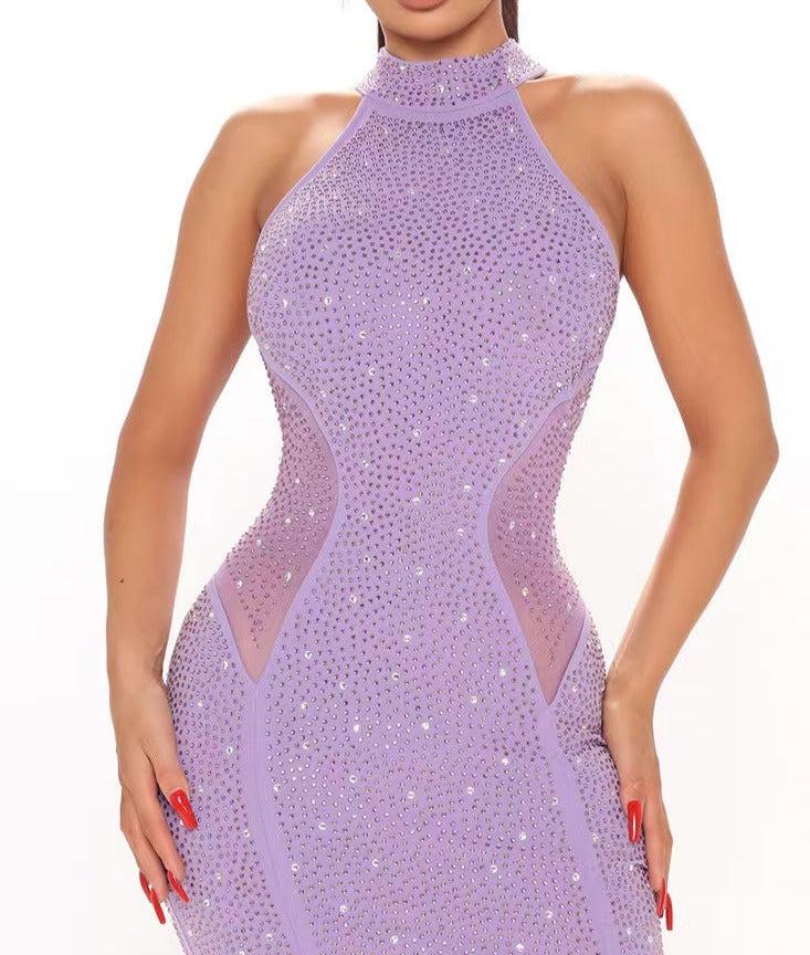 AIIZIE HALTER BODYCON MINI DRESS IN PURPLE - product image