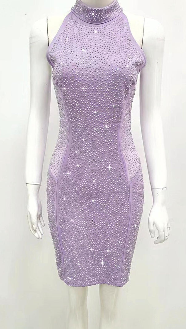 AIIZIE HALTER BODYCON MINI DRESS IN PURPLE - product image