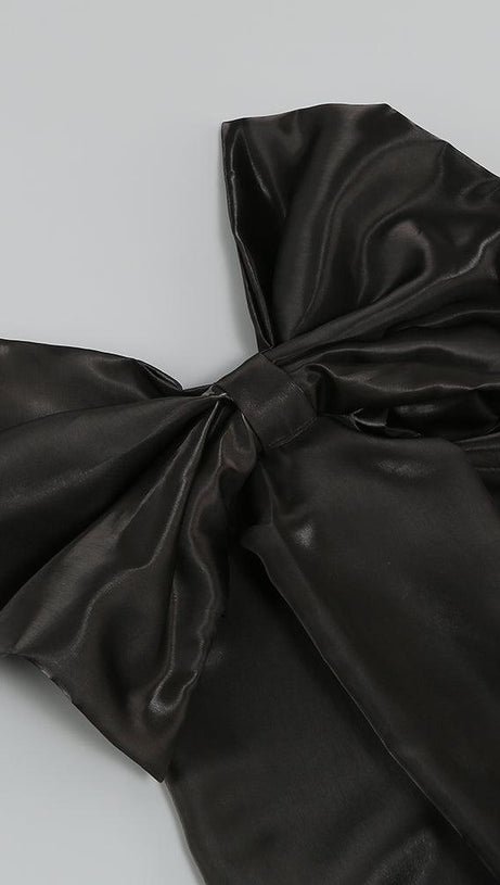 DETACHABLE BOWKNOT MINI DRESS IN BLACK