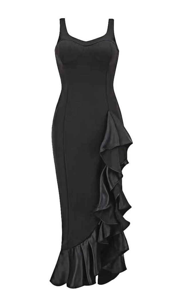 AIIZIE BANDAGE RUCHED MIDI DRESS IN BLACK - product image