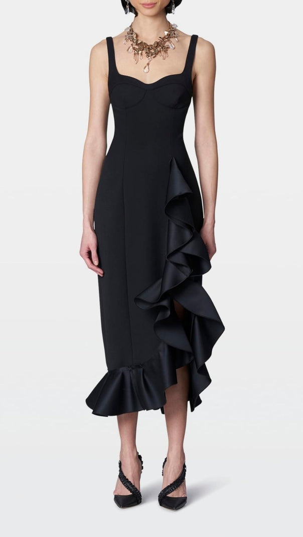 AIIZIE BANDAGE RUCHED MIDI DRESS IN BLACK - product image
