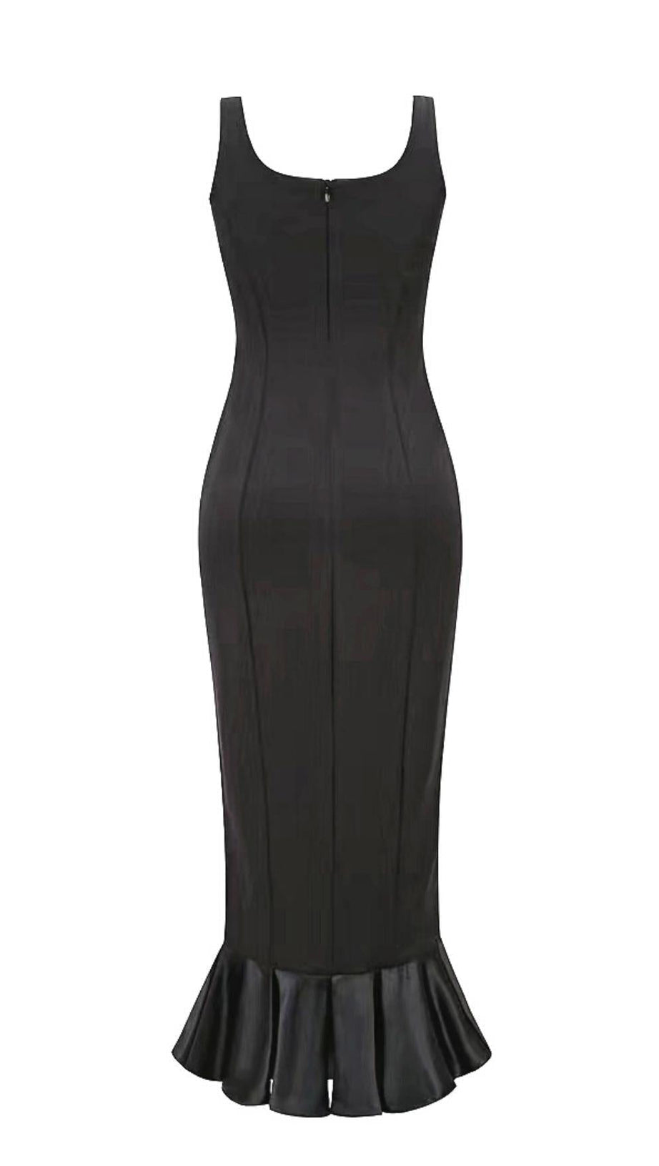 BANDAGE RUCHED MIDI DRESS IN BLACK