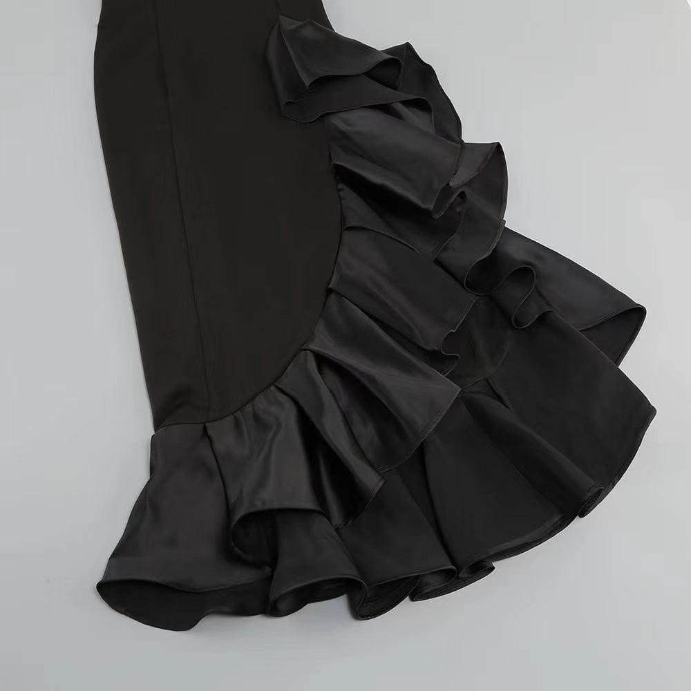 AIIZIE BANDAGE RUCHED MIDI DRESS IN BLACK - product image