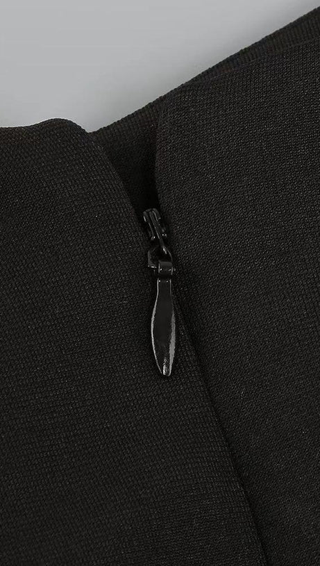 BANDAGE RUCHED MIDI DRESS IN BLACK