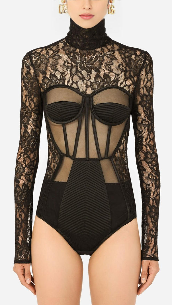 AIIZIE LACE LONG SLEEVE MINI DRESS IN BLACK - product image