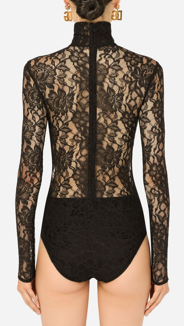 AIIZIE LACE LONG SLEEVE MINI DRESS IN BLACK - product image