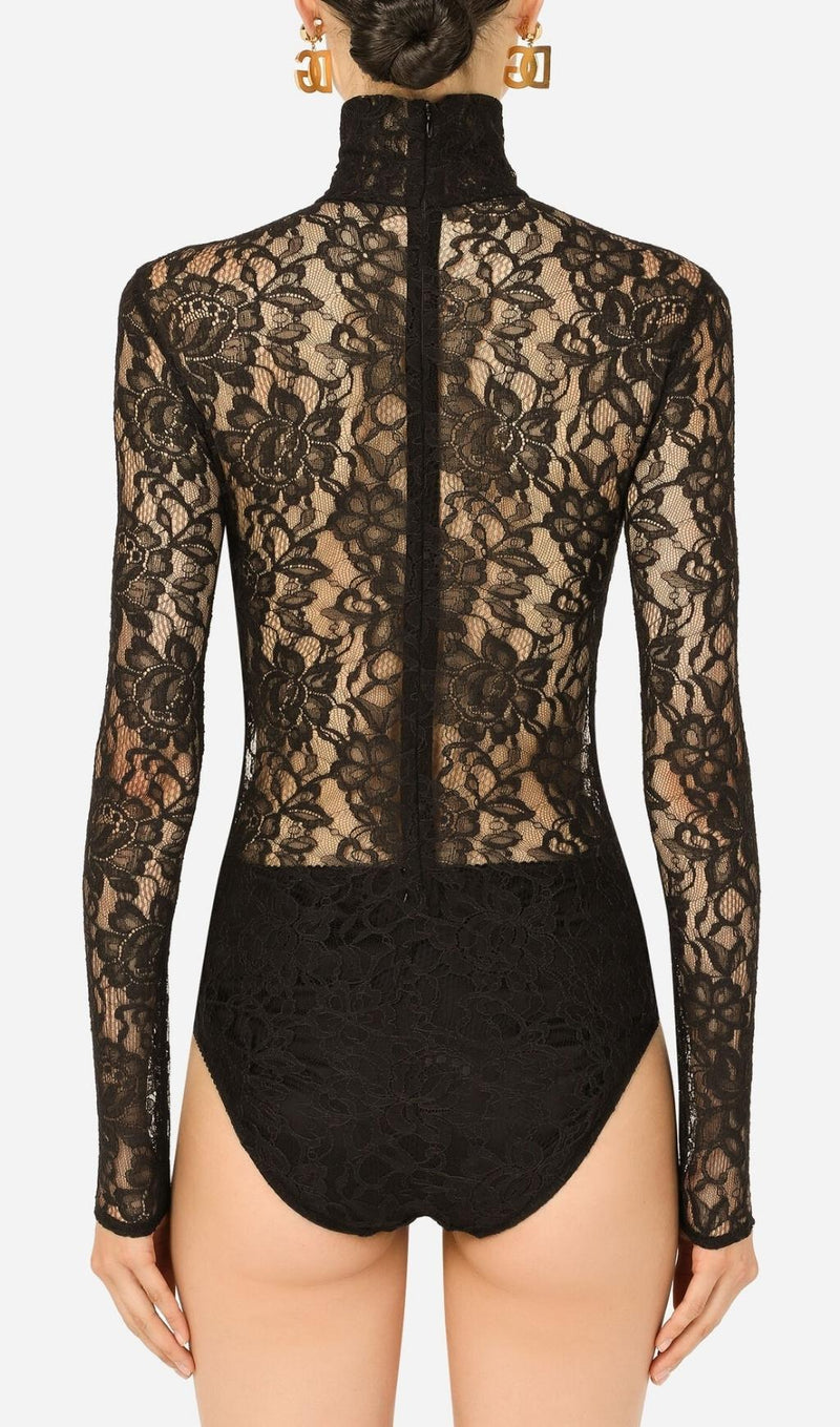 LACE LONG SLEEVE MINI DRESS IN BLACK