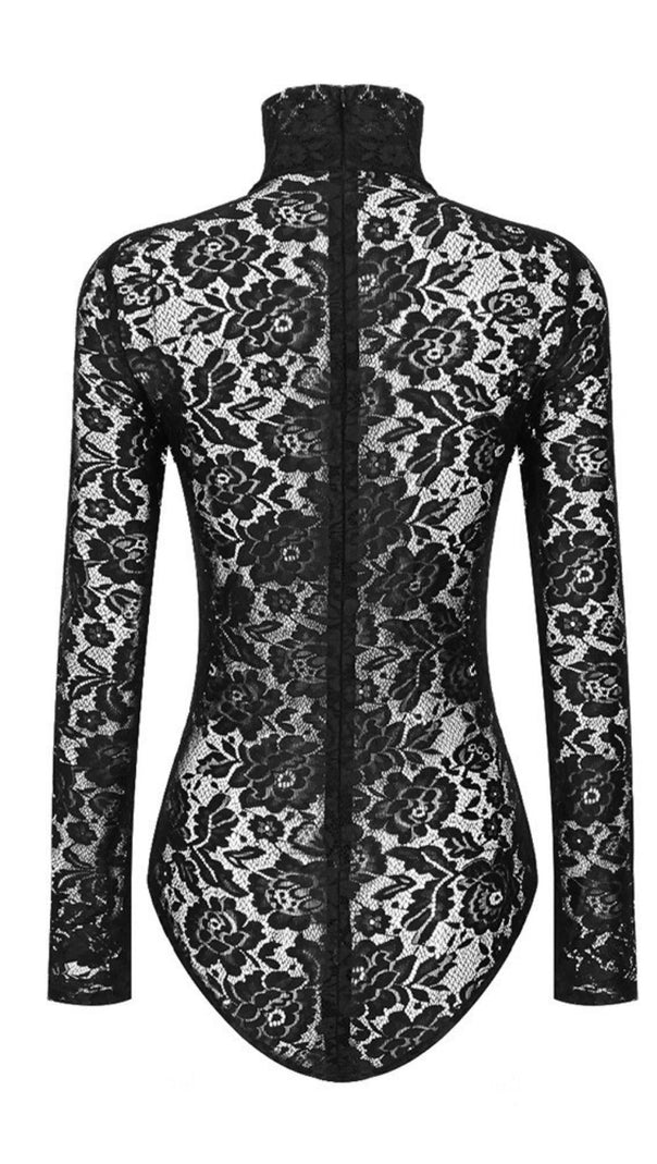 AIIZIE LACE LONG SLEEVE MINI DRESS IN BLACK - product image