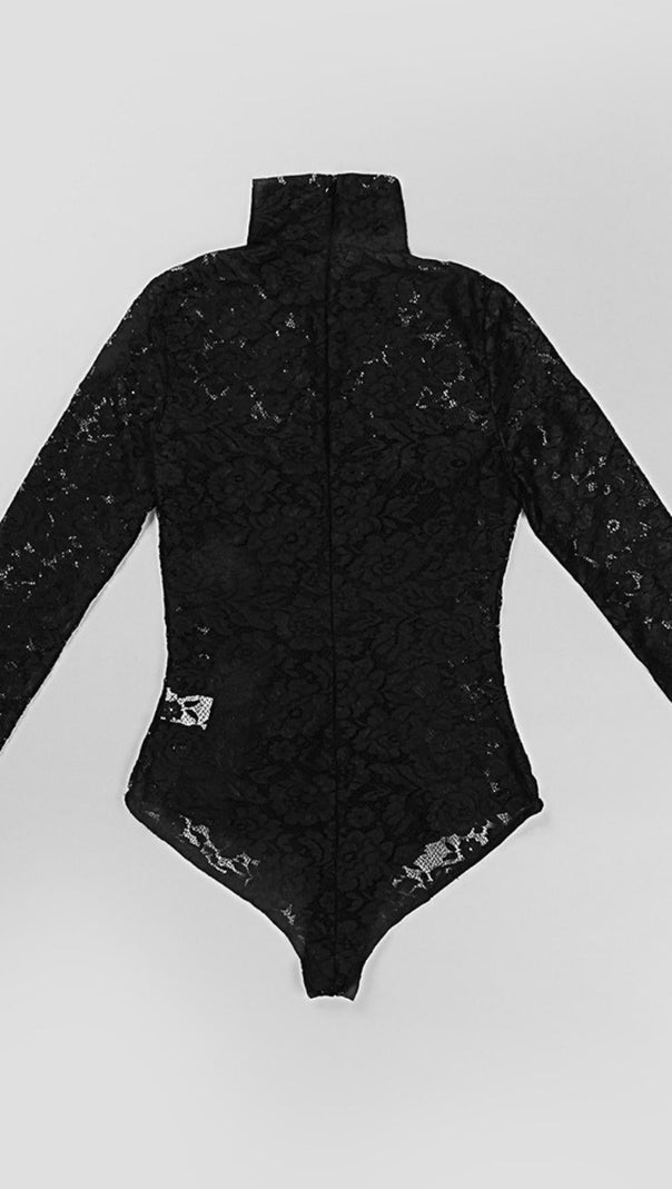 AIIZIE LACE LONG SLEEVE MINI DRESS IN BLACK - product image
